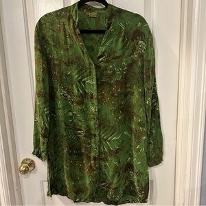 Vintage Tianello Women's Button Down Shirt Ghandi Jungle Blouse Green XS